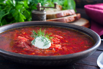 Traditional Ukrainian soup - borsch, horizontal