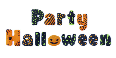 word letters Party Halloween handmade polymer clay plasticine Isolated postcard	