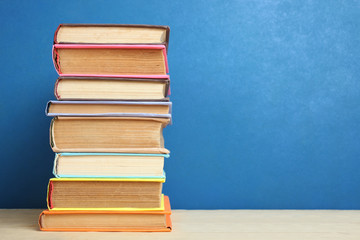 A large stack of books