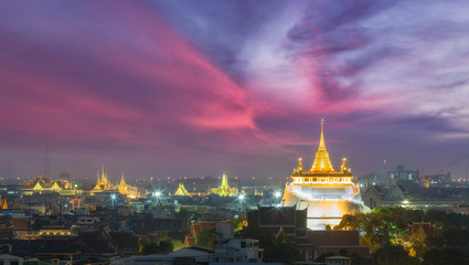 Panorama Golden mountain or Wat sraket  which is landmark in Bangkok, Thailand.