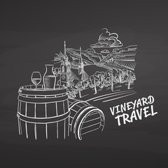 Vineyard travel drawing on chalkboard