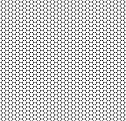 Seamless monochrome hexagonal grid pattern of circles. Simple black white geometric texture for fabric and clothing. Vector
