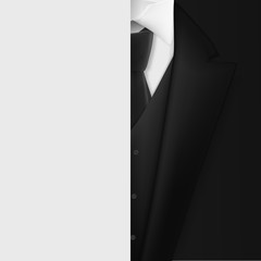 Illustration of Vector Black Suit. Realistic Mens Tuxedo Suit Succeed Businessman Concept