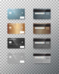 Illustration of Vector Credit Card Set. Realistic Bank Cards Isolated on Transparent Background