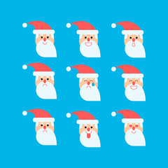 Santa in different emotions vector set