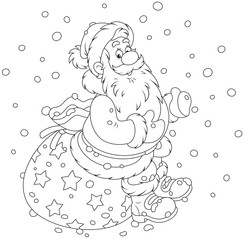 Santa Claus sitting on a sackful of Christmas presents