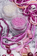 Obraz na płótnie Canvas Pink and crystal glass bead mix