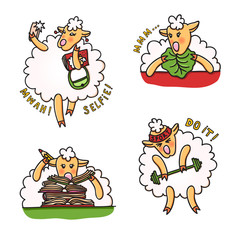 Vector set of funny sheep with different emotions. Cartoon animal characters, good for stickers, children's stuff, printed materials. - 172795908