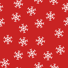 Abstract New Year seamless pattern with snowflakes on red background