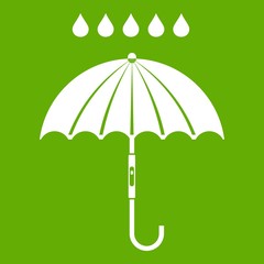 Umbrella and rain drops icon green