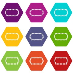 Bicycle chain icon set color hexahedron