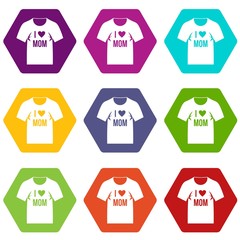 Shirt with print icon set color hexahedron