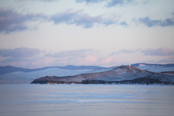 Ogoi island, Lake Baikal, winter landscape.