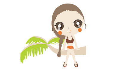Cute girl on the beach cartoon 