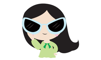 Cute girl wearing sun glass cartoon