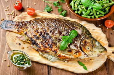 Stuffed fish cooked on bbq