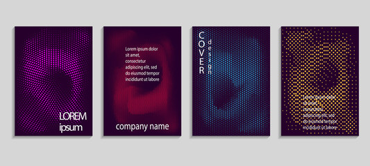 Minimalistic abstract vector halftone covers design. Future geometric template. Vector templates for placards, banners, flyers, presentations and reports