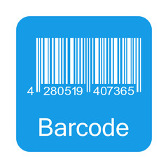 Icono plano Barcode con codigo de barras en cuadrado azul