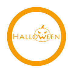 Icono plano Halloween con calabaza en W en circulo color naranja