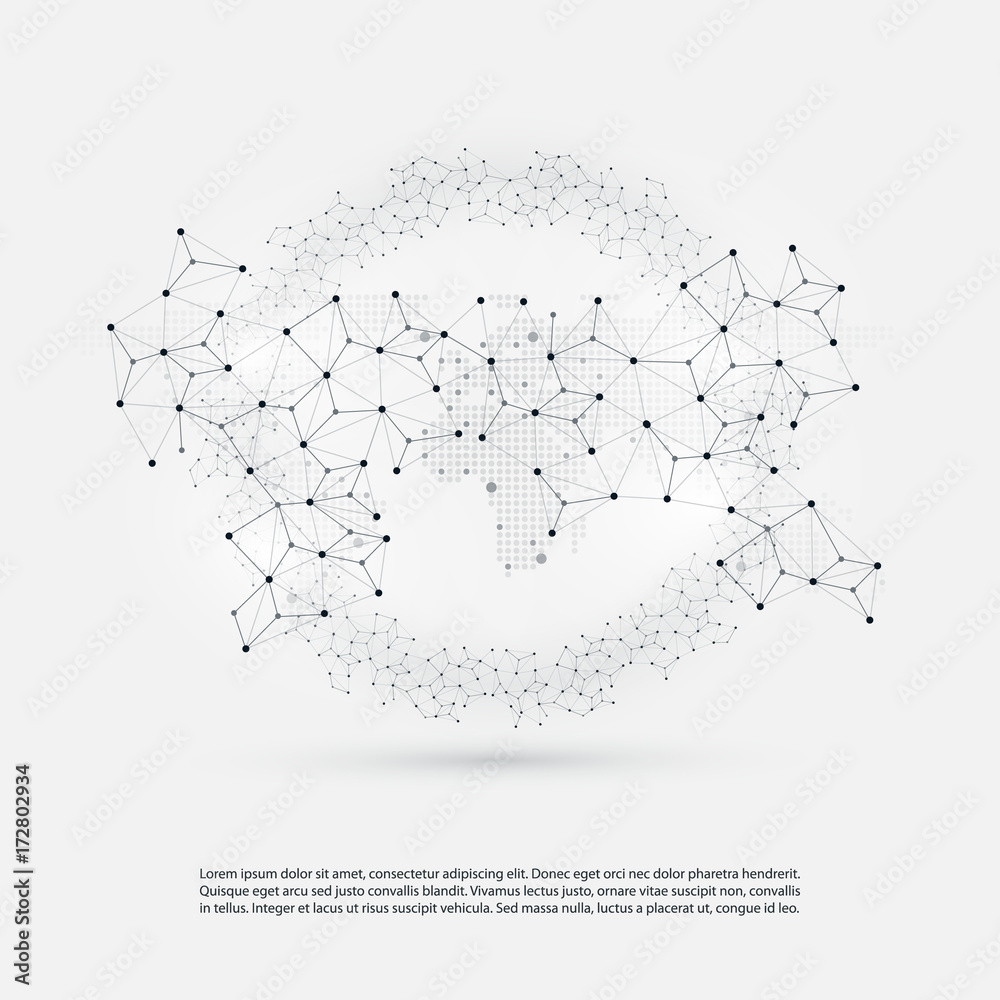 Poster abstract cloud computing and global network connections concept design with transparent geometric me