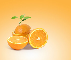 fruit Orange with leaves isolated