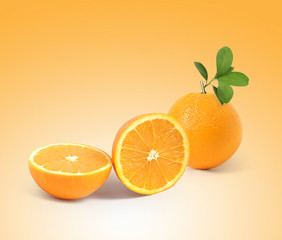  fruit Orange with leaves isolated