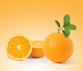  fruit Orange with leaves isolated