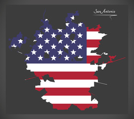 San Antonio map with American national flag illustration