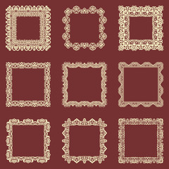 Set of square vintage frames isolated background. Vector design elements that can be cut with a laser. A set of frames made of decorative lace borders.