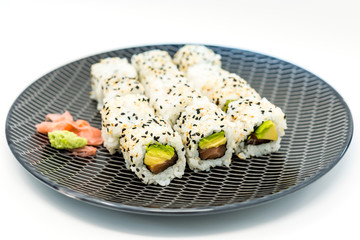 Japanese food Sushi Roll Maki of Salmon and avocado