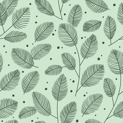 Hand drawn seamless pattern with decorative leaves. Autumn vector illustration.