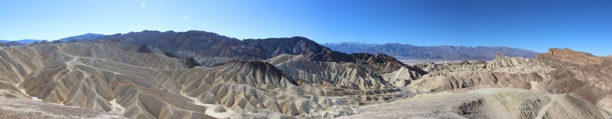 Panorama photo of the great landscape of Death Valley with dramatic cloudy sky. Desert. USA, California