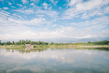 Natural scene Reflection at Mekong River, Nong Khai, Thailand.