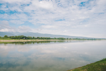 Natural scene Reflection at Mekong River, Nong Khai, Thailand.