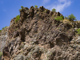 Fototapeta na wymiar View of mountains landscape in Geghard, Armenia, selective focus