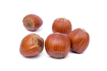 Obraz premium Group healty hazelnuts isolated on white background