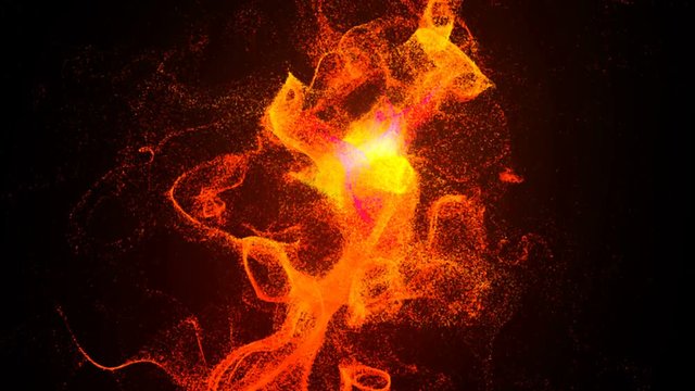 Colorful Particles dispersing and twisting. High quality clip rendered on high end computer and graphics card. 3d rendering