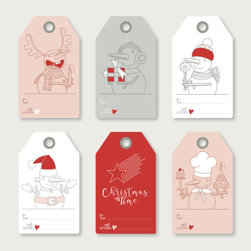 Christmas Snowmen Vector Label illustrations