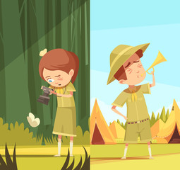 Scouts Activities Cartoon Banners Set