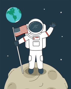 Astronaut with Flag on the Moon