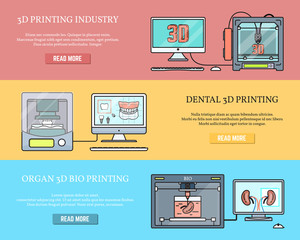 Vector set of 3D printing concept horizontal banners