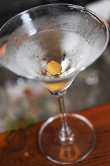 Dry Martini, classic cocktail with olives