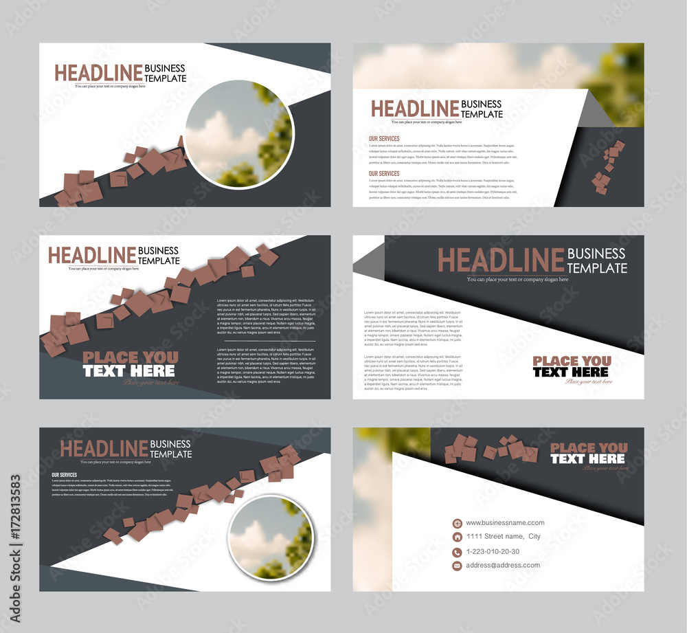 Sticker presentation slides template. business or education report pages. vector illustration. flyer or broc