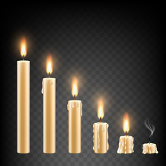 Vector realistic burning candle icon set