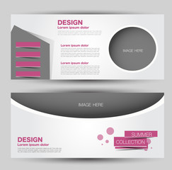 Flyer banner or web header template set. Vector illustration promotion design background. Pink color.