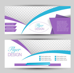 Flyer banner or web header template set. Vector illustration promotion design background. Blue and purple color.