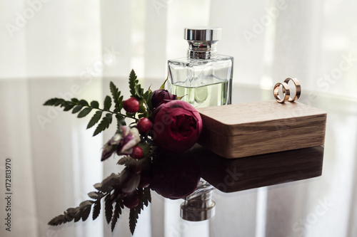 Wedding Rings Lie On The Wooden Box Bridal Accessories European