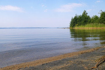 Scenic views of pristine lake. Lake Uvildy, Chelyabinsk oblast, Russia.