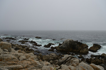 Obraz premium Coastline along the 17 Mile Drive in overcast day