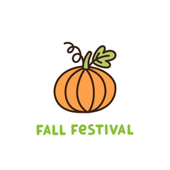 Cute pumpkin and inscription - Fall Festival. Vector Image. It can be used for a site, article, invitation cards, brochures, poster, t-shirts, mugs etc.